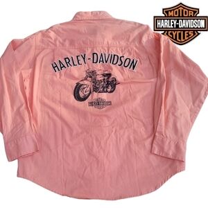 Harley Davidson Orange/Peach Button Down Shirt Size Medium Women's Motorcycle